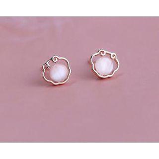 Lock Faux Cat Eye Stone Sterling Silver Earring 1 Pair - Earrings - Lock - Gold - One Size