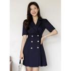 Notch-lapel Double-button Flared Dress