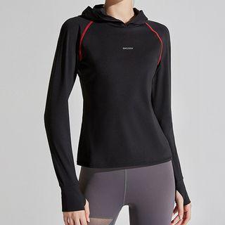 Long-sleeve Lettering Sports Hooded T-shirt