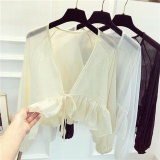 Tie-front Ruffled Chiffon Jacket