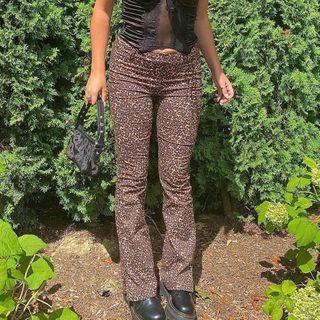 Leopard Print Side-slit Boot-cut Pants