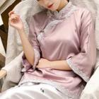 Traditional Chinese 3/4-sleeve Lace Trim Top