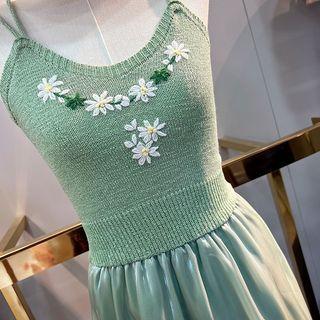Floral Embroidered Knit Camisole Top Grass Green - One Size