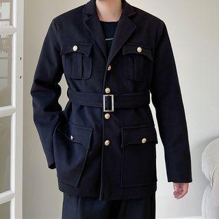 Long-sleeve Tie-waist Woolen Jacket