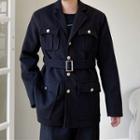 Long-sleeve Tie-waist Woolen Jacket