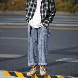 Washed Lettering Print Straight Leg Jeans