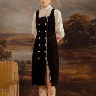 Sleeveless Double Breasted Contrast Trim Midi Dress