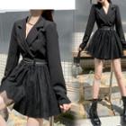 Double-breasted Mini A-line Mesh Overlay Blazer Dress