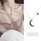 18k Gold Plated Rhinestone Moon & Star Pendant Necklace Rose Gold - One Size