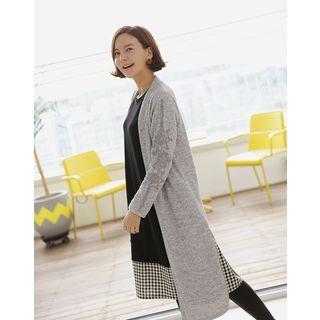 Floral-sleeve Open-front Ribbed Cardigan