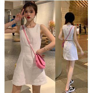 Sleeveless Buttoned Back Cutout A-line Mini Dress