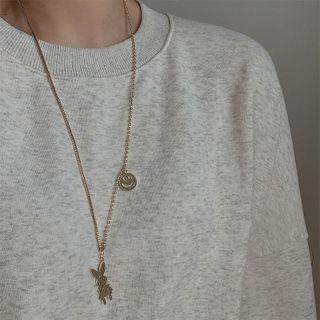 Smiley Rabbit Pendant Stainless Steel Necklace Gold - One Size