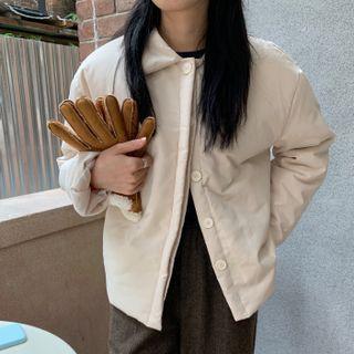 Long Sleeve Plain Padded Coat Off-white - One Size