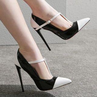 Color Panel High-heel Pointed Pumps