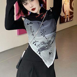 Long-sleeve Print Frog-button Top