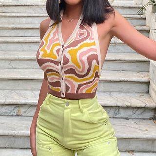 Print Halter-neck Button-through Top