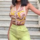 Print Halter-neck Button-through Top