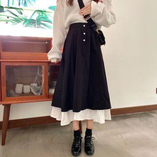 Layered Midi A-line Skirt Black - One Size