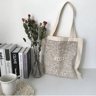 Chinese Character Print Canvas Shopper Bag As Shown In Figure - One Size