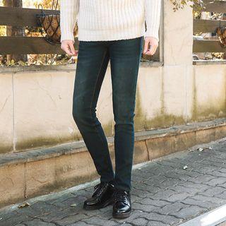 Washed Coral-fleece Lined Slim-fit Jeans