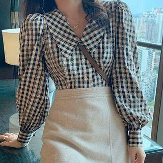Peter-pan Collar Plaid Blouse