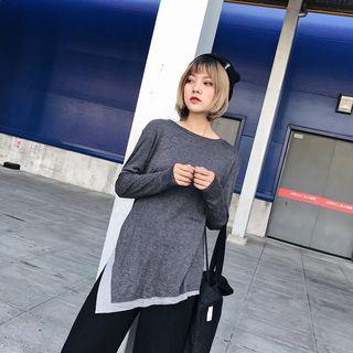 Long-sleeved Asymmetric-hem T-shirt