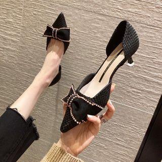 Pointed Bow Accent Kitten Heel Sandals