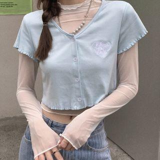 Set : Plain Short-sleeve Top + Mesh Top