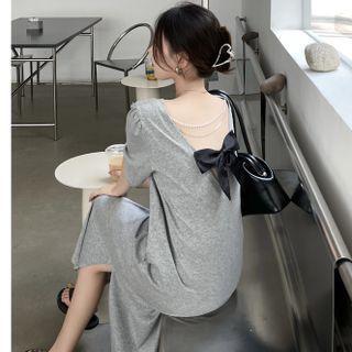 Short-sleeve Bow Back Midi T-shirt Dress