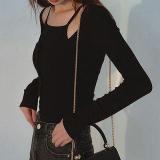 Set: U-neck Long-sleeve Cardigan + Camisole