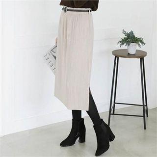Accordion-pleated Skirt With Belt
