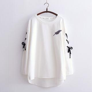 Embroidery Dip-back Tie-up Pullover