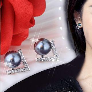Faux Pearl Rhinestone Stud Earring