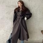Loose-fit Wool Trench Coat With Sash