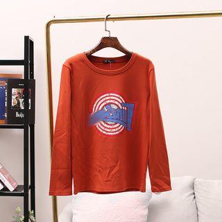 Printed Long-sleeve T-shirt Caramel - One Size