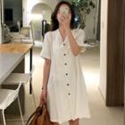 Short-sleeve Mini Shirtdress Off-white - One Size