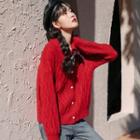 Polo-neck Cardigan Wine Red - One Size