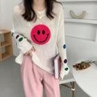 Round-neck Smiley Face Knit Top
