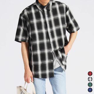 Couple Elbow-sleeve Check Shirt