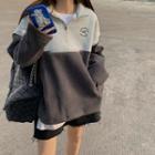 Lettering Two-tone Zip Polo Sweatshirt Gray - One Size