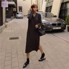 V-neck Ribbed Long Knit Dress