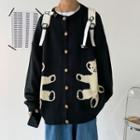 Bear Embroidered Knit Cardigan