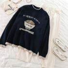 Print Loose-fit Sweater Navy Blue - One Size