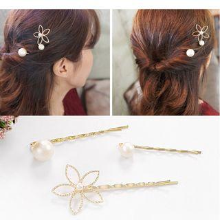 Faux Pearl Flower Hair Clip Set (3pcs)