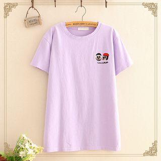 Embroidered Round-neck Short-sleeve Top