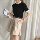 Short-sleeve Contrast-trim See-through Top