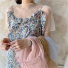 Short-sleeve Lace Chiffon Top / Floral Print Spaghetti-strap Dress