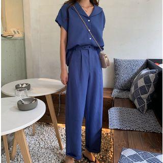 Plain Short-sleeve Shirt / Straight-cut Pants