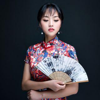 Short-sleeve Floral Print Qipao