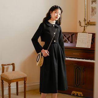 Set: Turtleneck Knit Top + Long-sleeve Midi A-line Dress